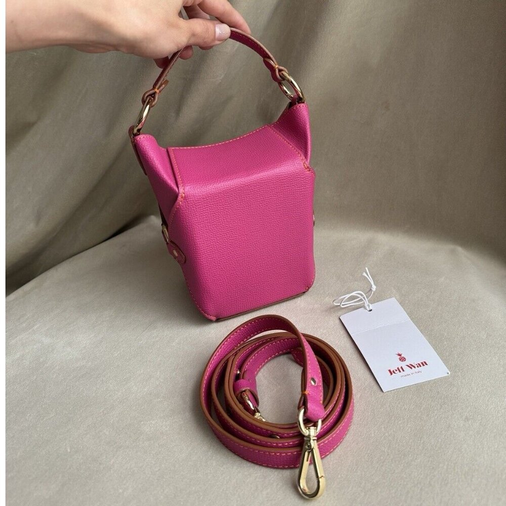 BNWT Jeff Wan Fuchsia Pink Lunch Box Purse W Long Strap